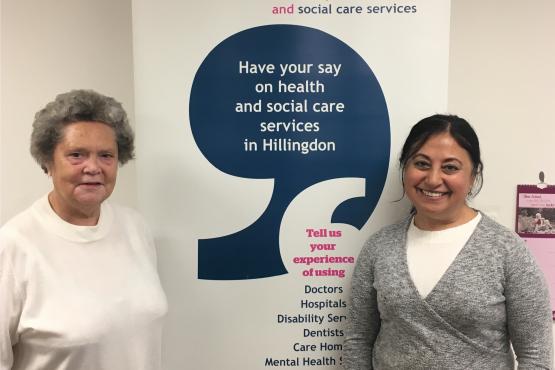 Healthwatch Hillingdon Volunteers standing in front of Healthwatch Banner