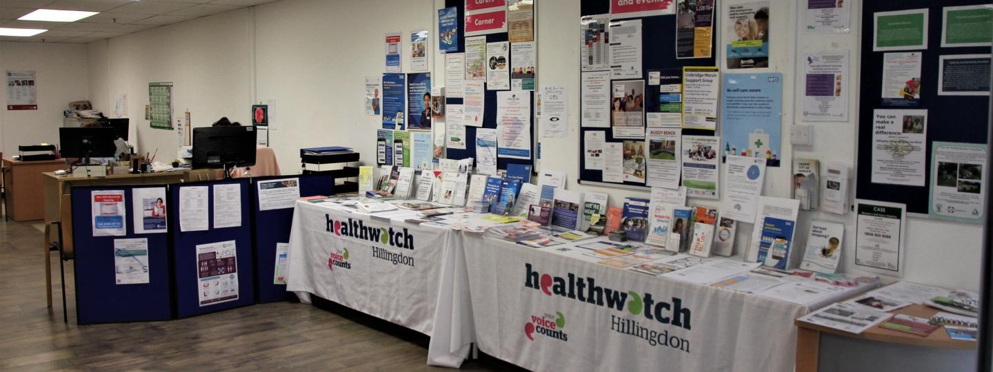 Healthwatch Hillingdon Shop Display table with leaflets and posters